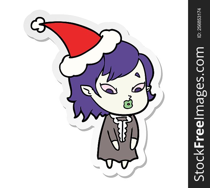 Cute Sticker Cartoon Of A Vampire Girl Wearing Santa Hat