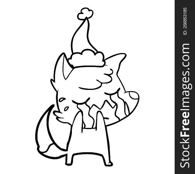 Crying Fox Line Drawing Of A Wearing Santa Hat