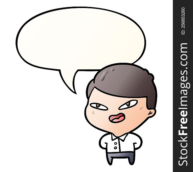 Cartoon Happy Businessman And Speech Bubble In Smooth Gradient Style