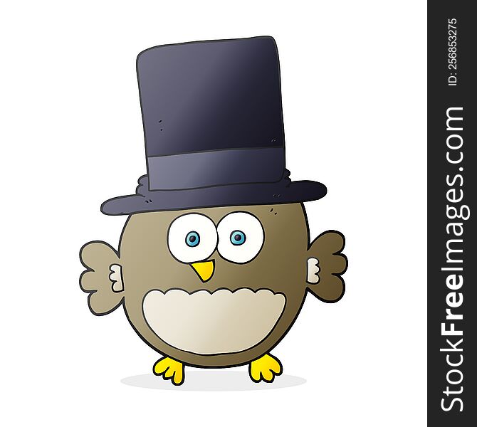 freehand drawn cartoon owl in top hat