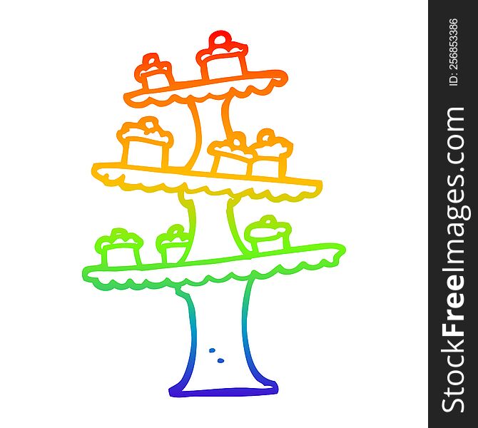 rainbow gradient line drawing of a cartoon cake stand