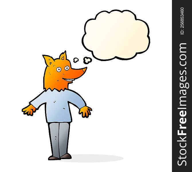 Cartoon Happy Fox Man With Thought Bubble