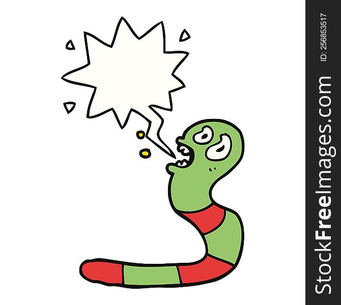 cartoon frightened worm with speech bubble. cartoon frightened worm with speech bubble
