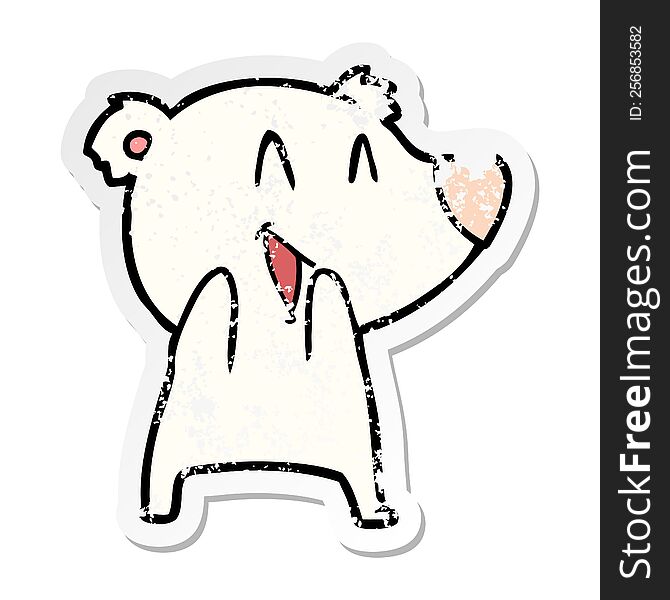 Distressed Sticker Of A Laughing Polar Bear Cartoon