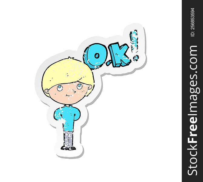 Retro Distressed Sticker Of A Cartoon Man Thinking OK