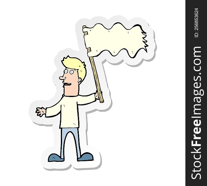sticker of a cartoon man waving white flag