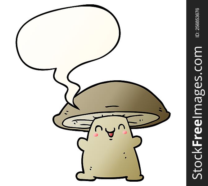 Cartoon Mushroom Character And Speech Bubble In Smooth Gradient Style