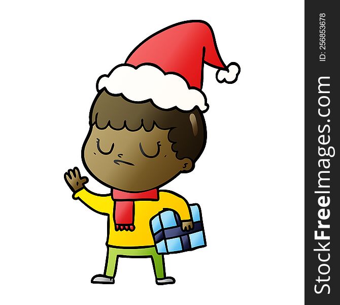 Gradient Cartoon Of A Grumpy Boy Wearing Santa Hat
