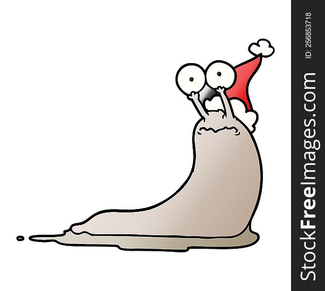 Gradient Cartoon Of A Slug Wearing Santa Hat