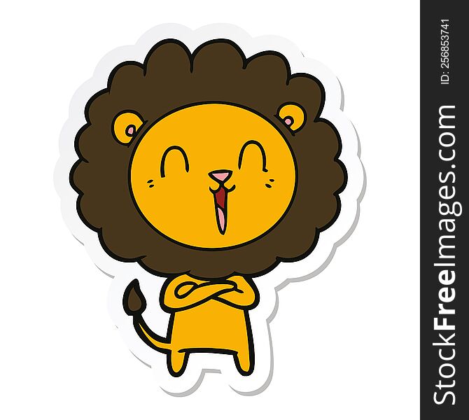 Sticker Of A Laughing Lion Cartoon