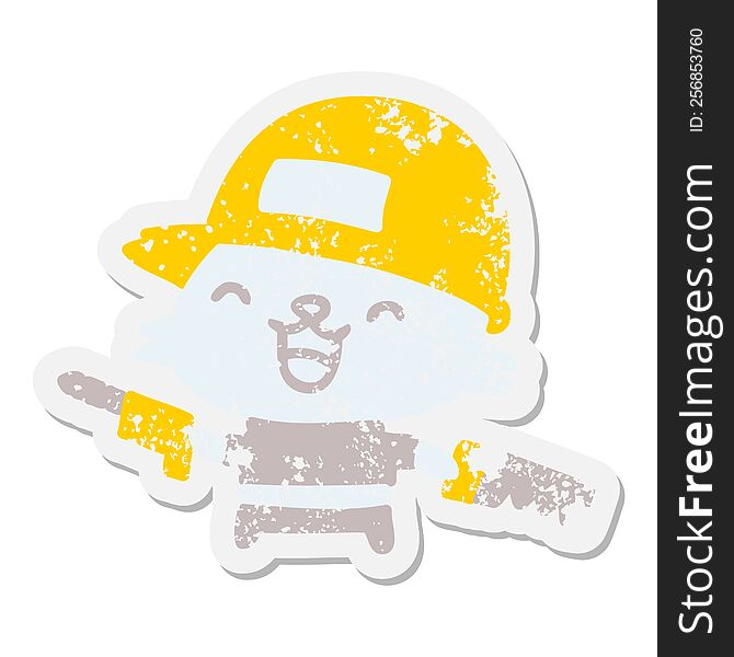 cat in work hat with tools grunge sticker