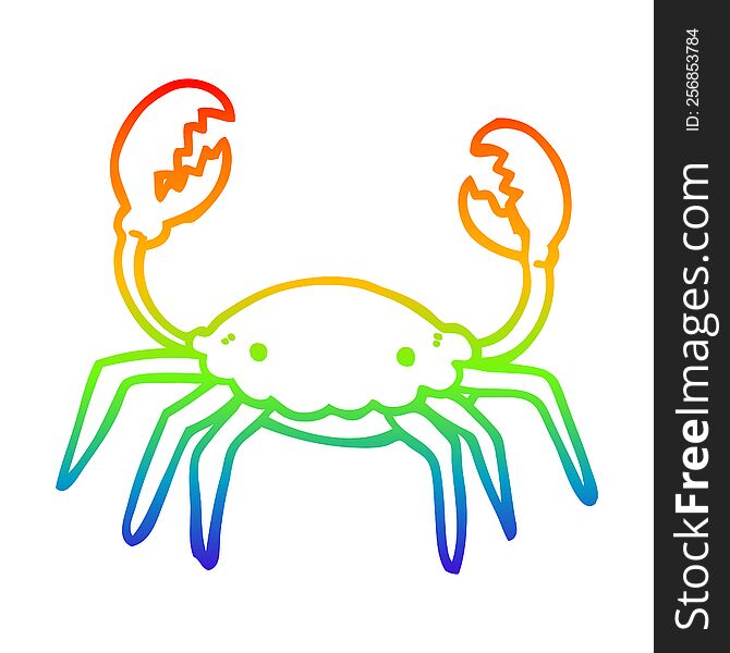 rainbow gradient line drawing of a cartoon crab