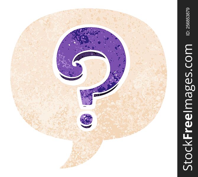 cartoon question mark and speech bubble in retro textured style