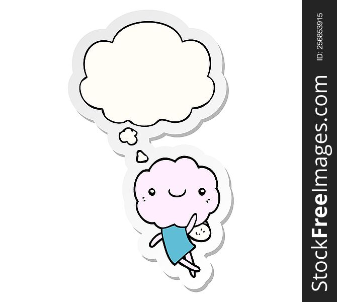 Cute Cloud Head Creature And Thought Bubble As A Printed Sticker