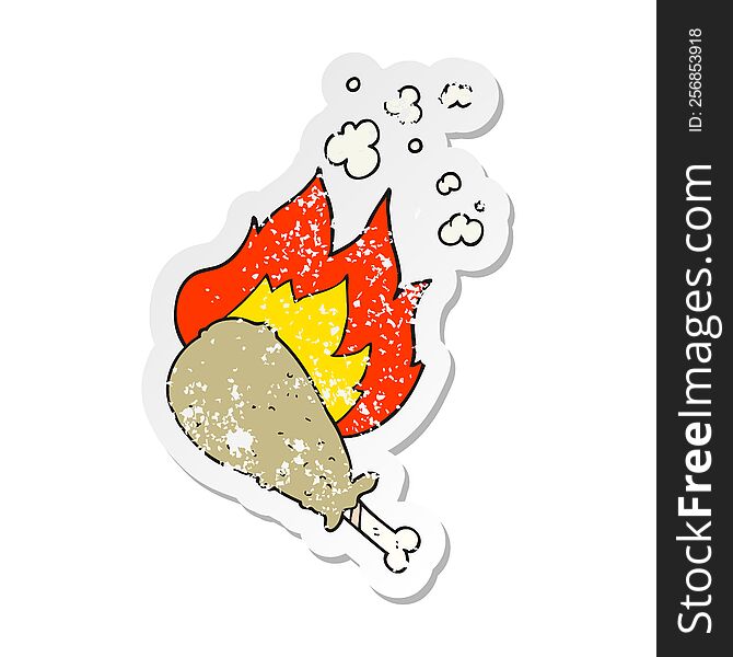 retro distressed sticker of a cartoon cooked chicken leg