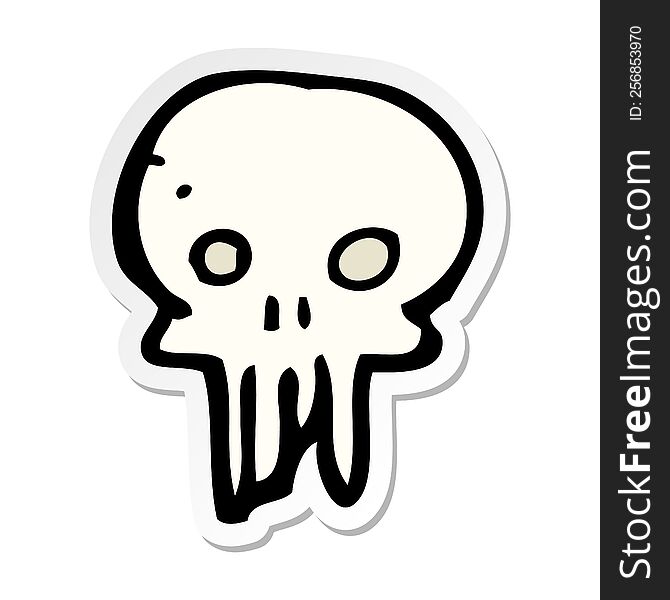 Sticker Of A Cartoon Spooky Skull Symbol