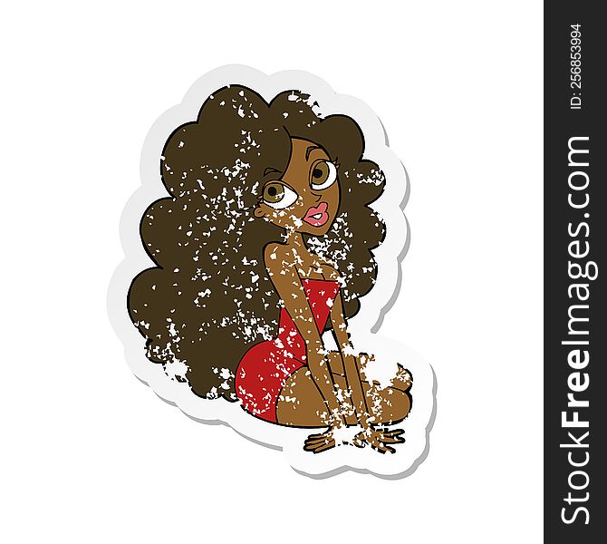 Retro Distressed Sticker Of A Cartoon Pretty Woman