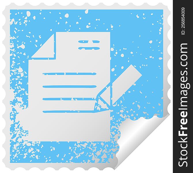 Distressed Square Peeling Sticker Symbol Of Writing A Document