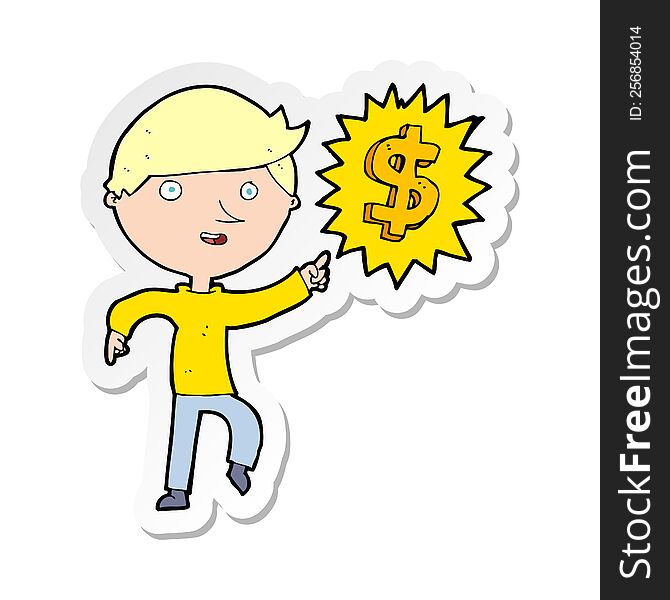 sticker of a cartoon man with money idea