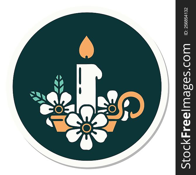 sticker of tattoo in traditional style of a candle holder. sticker of tattoo in traditional style of a candle holder