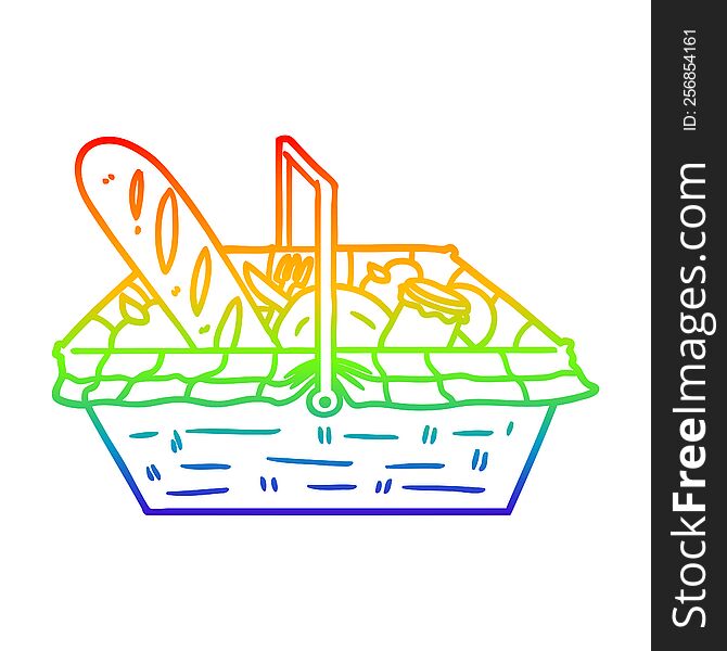 Rainbow Gradient Line Drawing Cartoon Picnic Basket