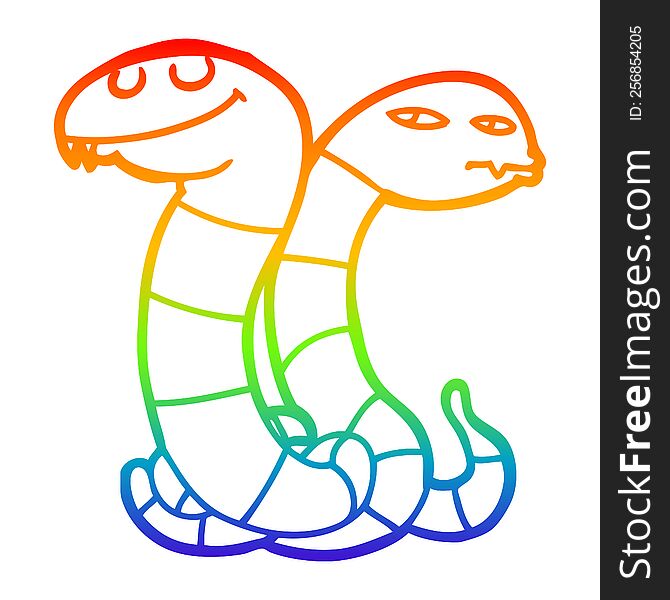 rainbow gradient line drawing of a cartoon snakes