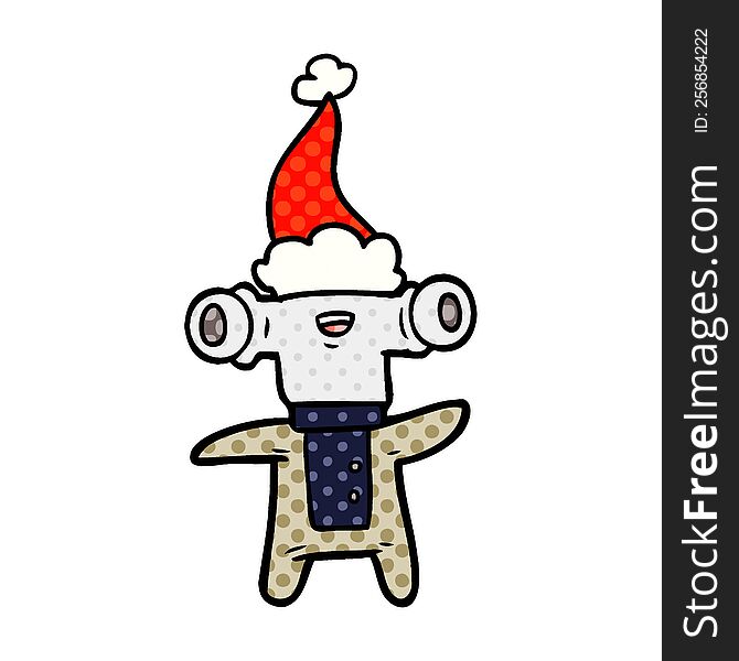 friendly hand drawn comic book style illustration of a alien wearing santa hat