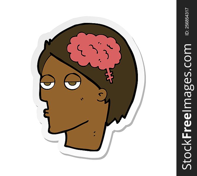 Sticker Of A Cartoon Head With Brain Symbol