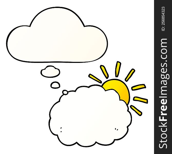 cartoon sun and cloud symbol with thought bubble in smooth gradient style