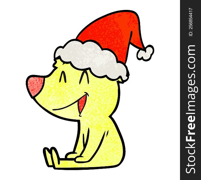 Sitting Bear Textured Cartoon Of A Wearing Santa Hat