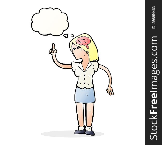Cartoon Woman With Clever Idea With Thought Bubble