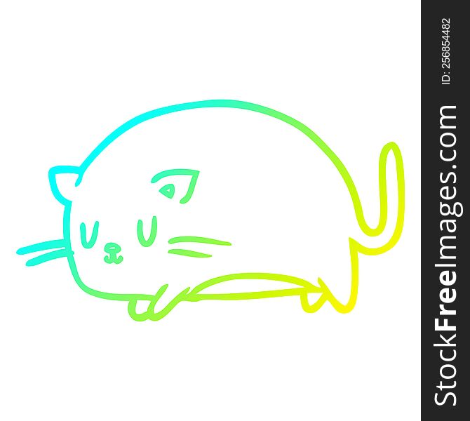 cold gradient line drawing of a cute fat cat