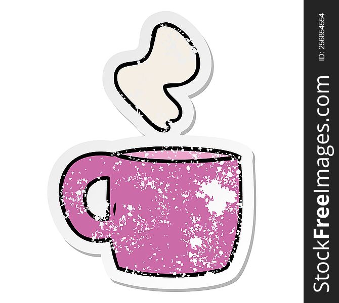 hand drawn distressed sticker cartoon doodle of a steaming hot drink