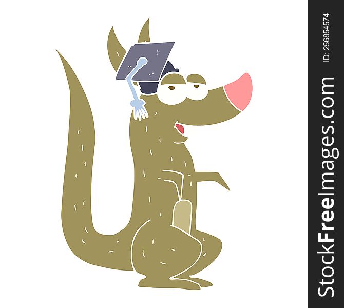 Flat Color Illustration Of A Cartoon Kangaroo With Graduation Cap