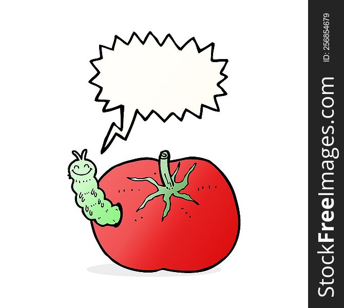 Cartoon Tomato With Bug With Speech Bubble