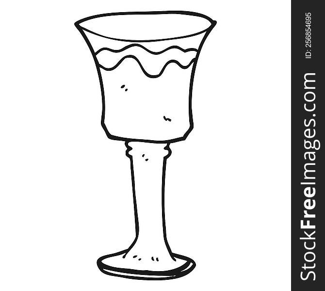 freehand drawn black and white cartoon goblet of wine