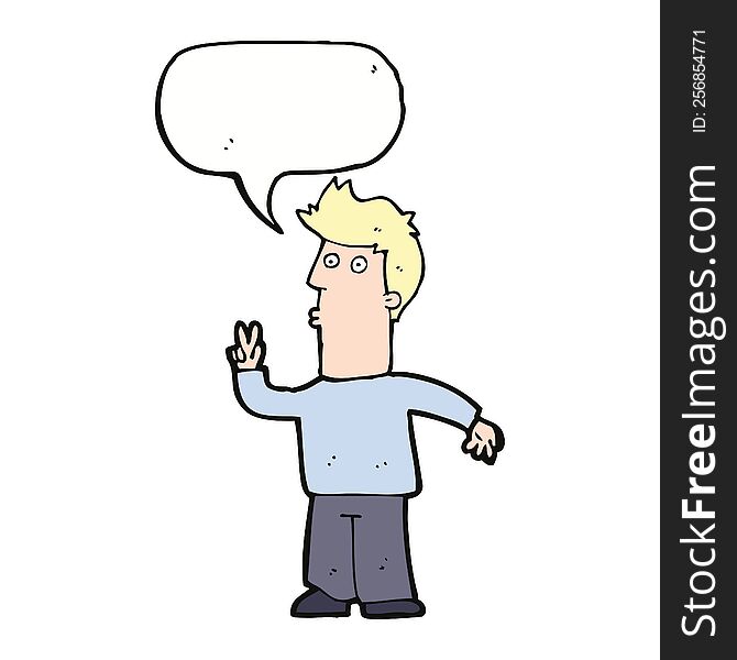 cartoon man signalling with hand with speech bubble