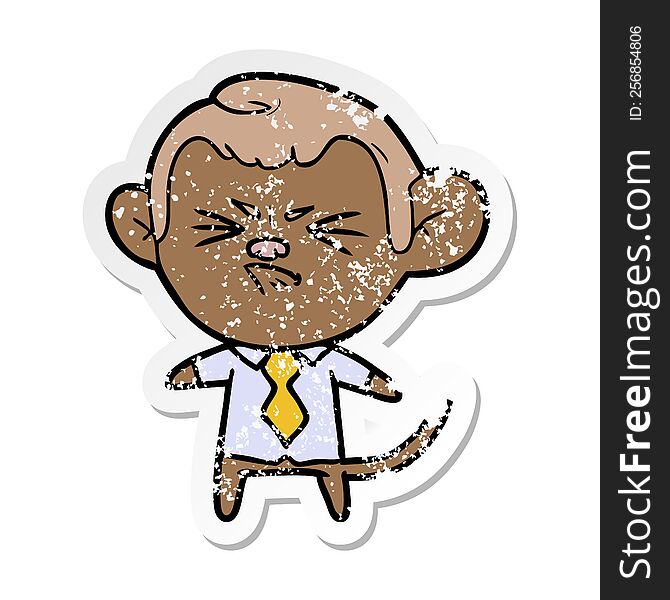 Distressed Sticker Of A Cartoon Annoyed Monkey