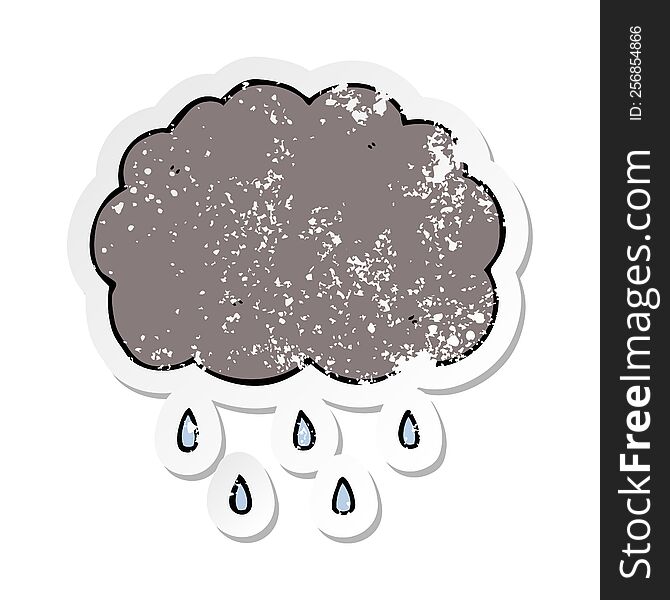 Distressed Sticker Of A Cartoon Cloud Raining