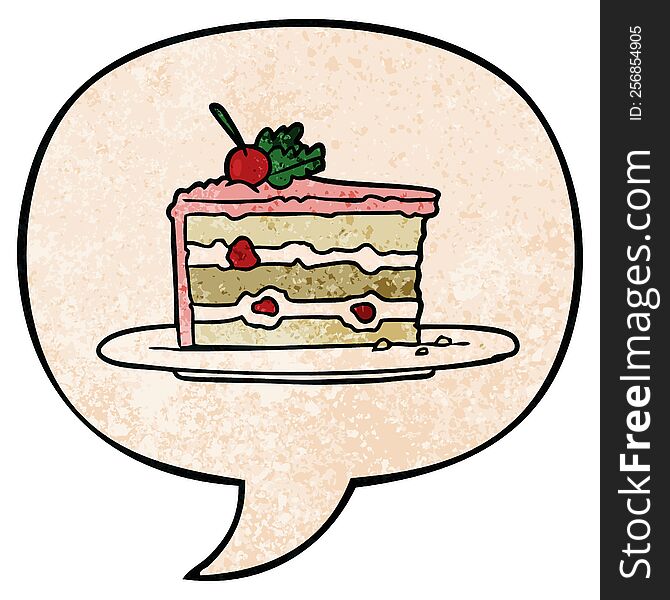 cartoon tasty dessert;cake with speech bubble in retro texture style