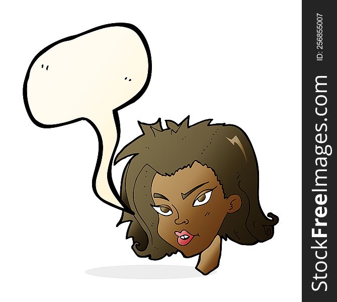 cartoon female face with speech bubble