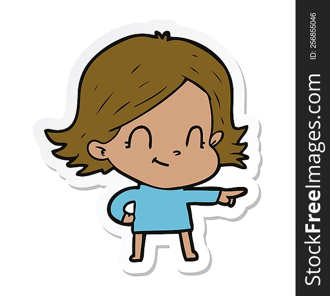 sticker of a cartoon friendly girl