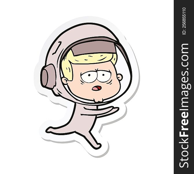 Sticker Of A Cartoon Tired Astronaut