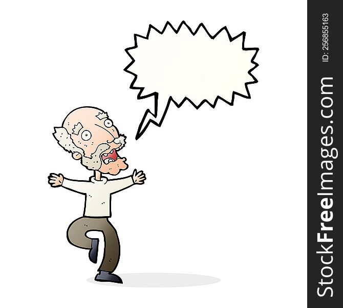 Cartoon Old Man Having A Fright With Speech Bubble