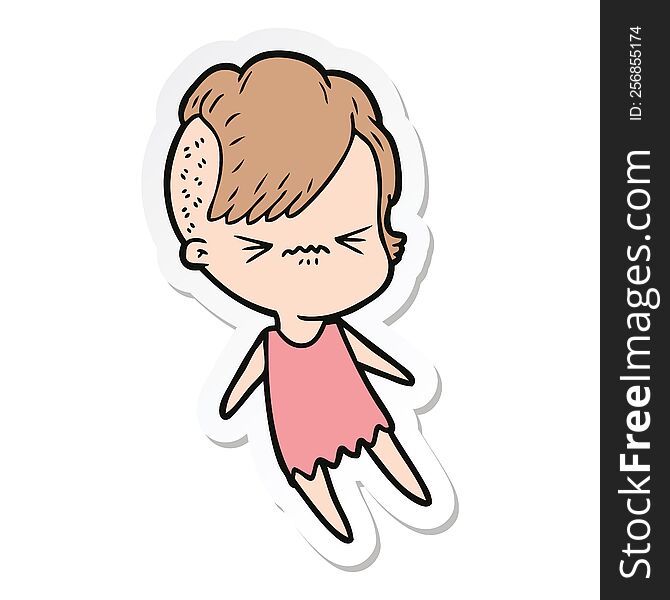 Sticker Of A Cartoon Annoyed Hipster Girl