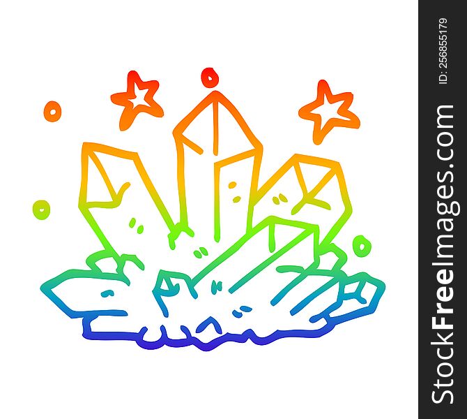 rainbow gradient line drawing of a cartoon magical crystal