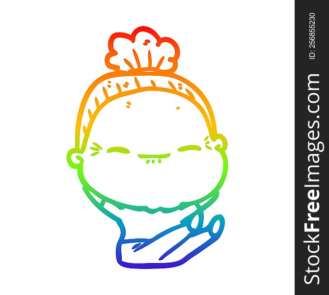 rainbow gradient line drawing of a cartoon peaceful old woman