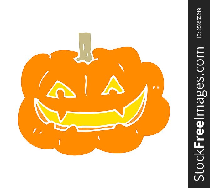 Flat Color Illustration Of A Cartoon Spooky Pumpkin