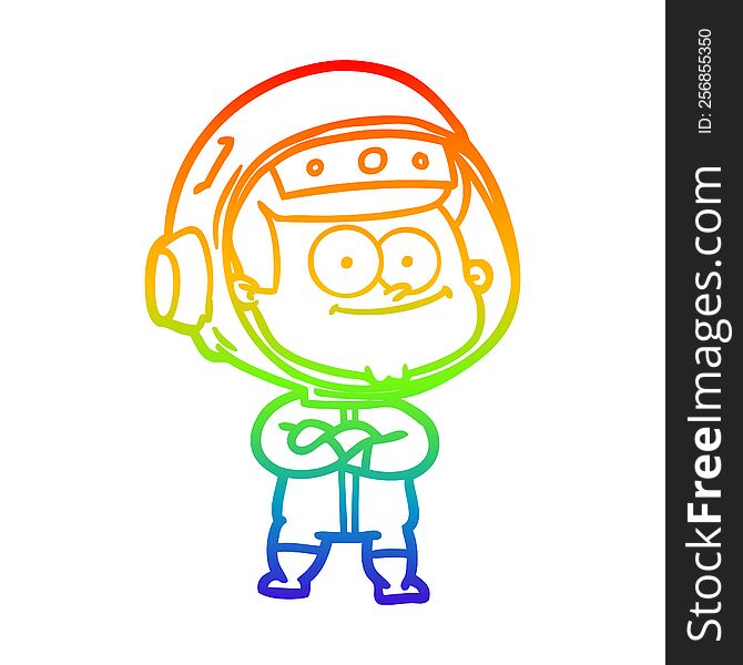 Rainbow Gradient Line Drawing Happy Astronaut Cartoon