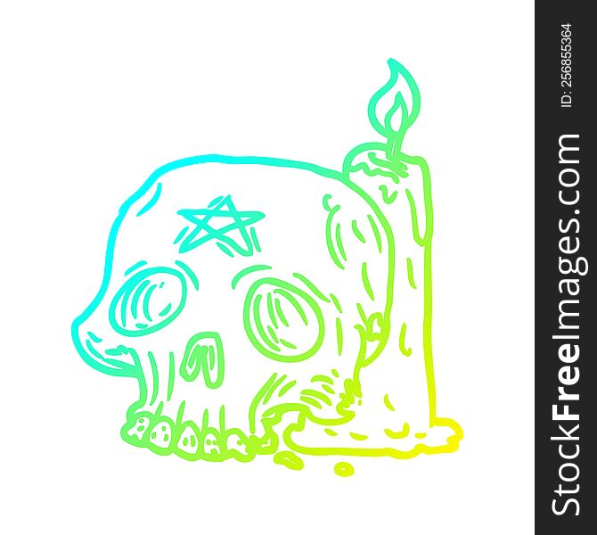 Cold Gradient Line Drawing Spooky Skull And Candle